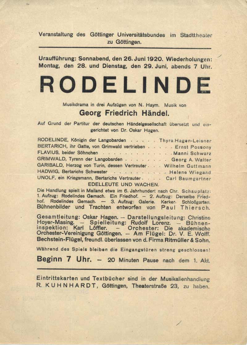 Plakat zur Uraufführung am 26.06 1920