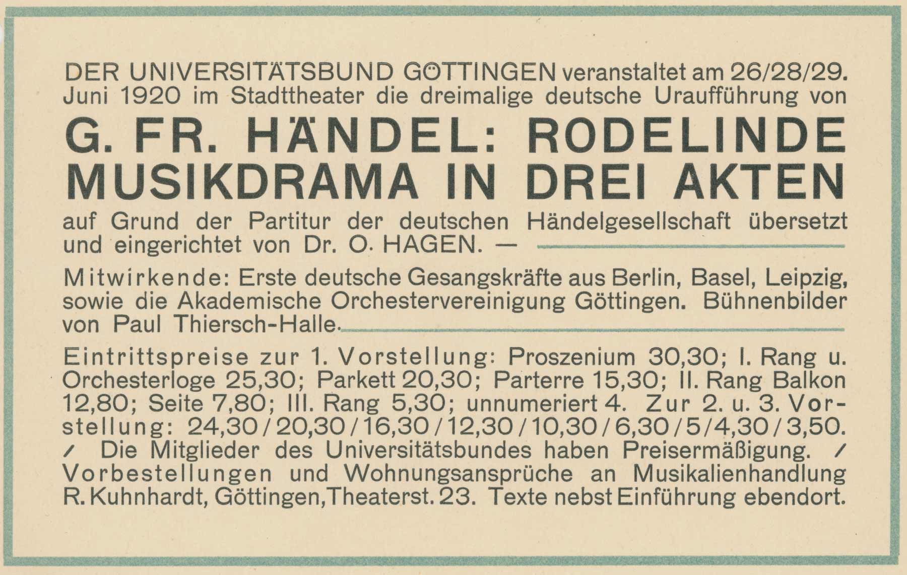 Einladungskarte zur Ersten Rodeline Aufführung am 26.06.1920